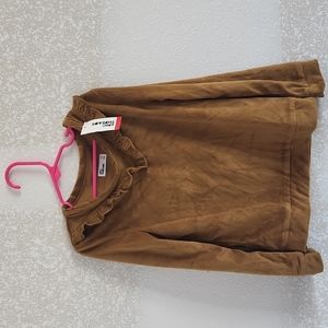 New little girls Brownish Olive Velvet Long sleeves Top